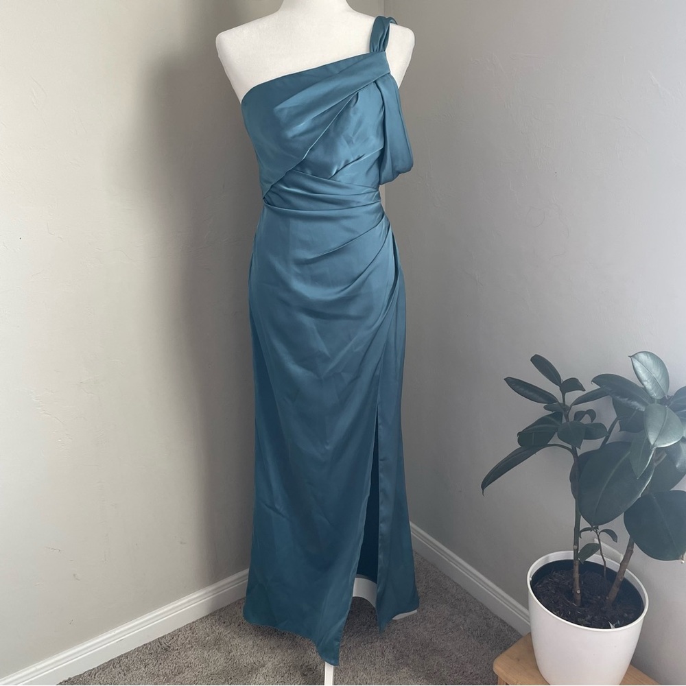 Azazie One-Shoulder Blue Formal Floor length Dress
